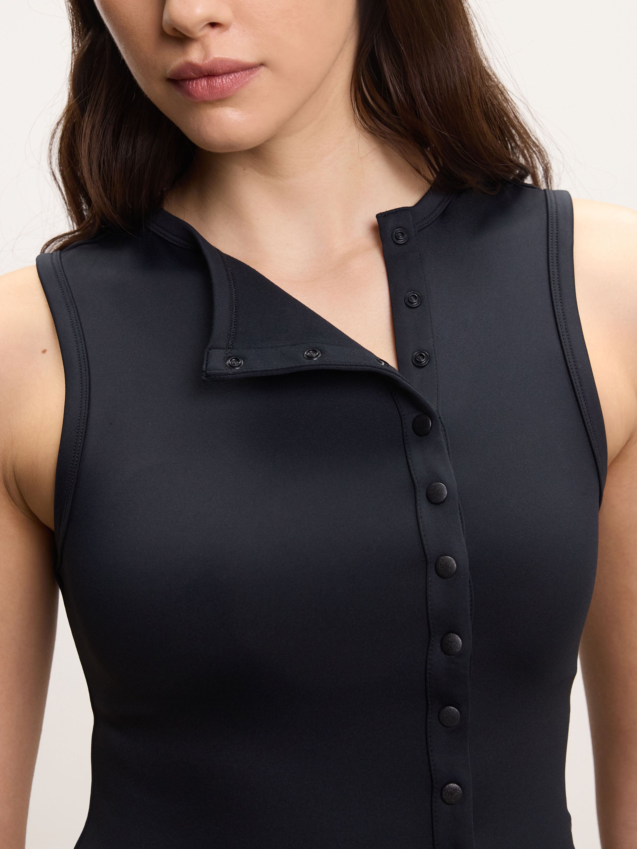 Womens Popper Vest Top in Black