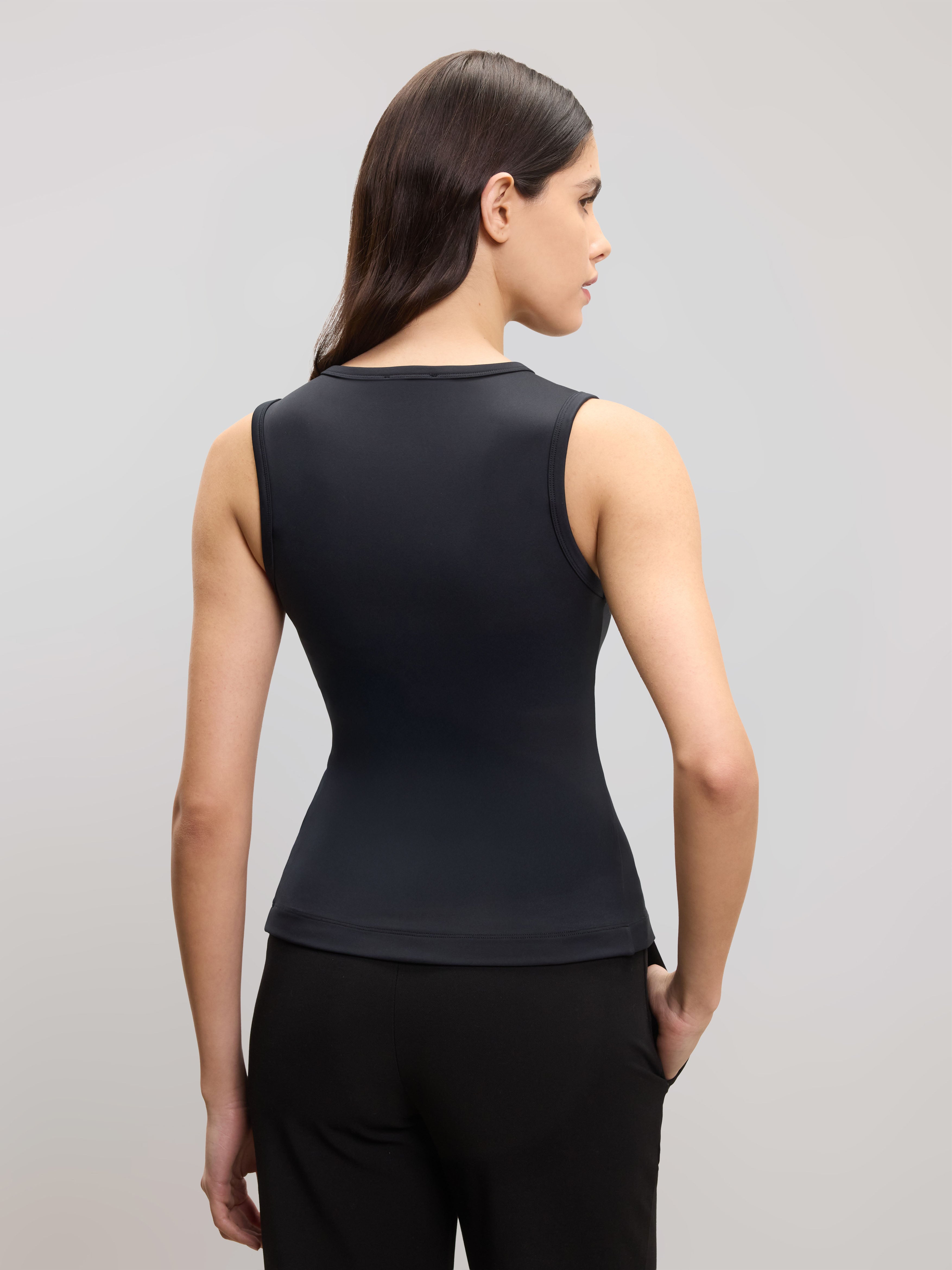 Womens Popper Vest Top in Black