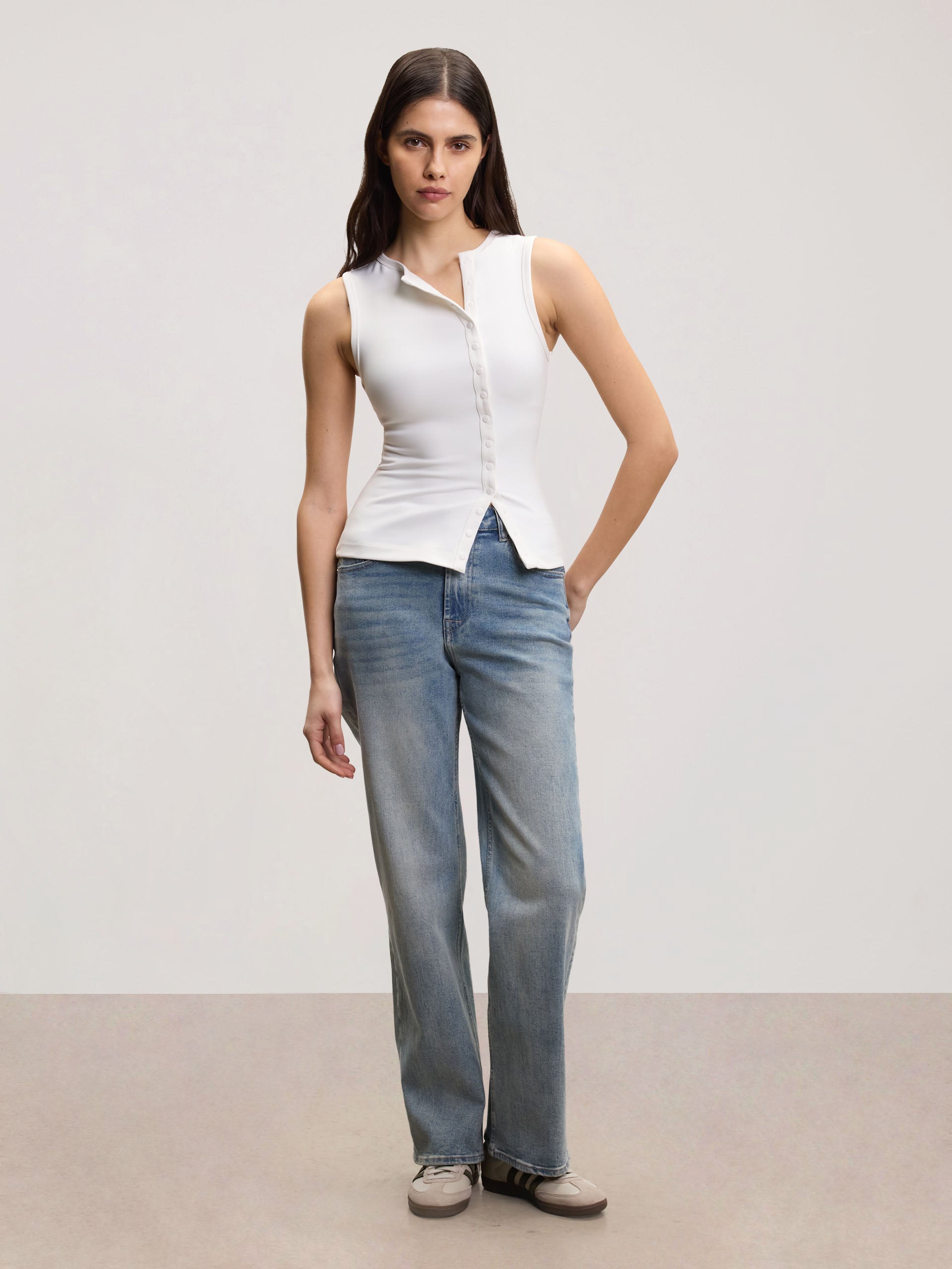 Womens Popper Vest Top in White