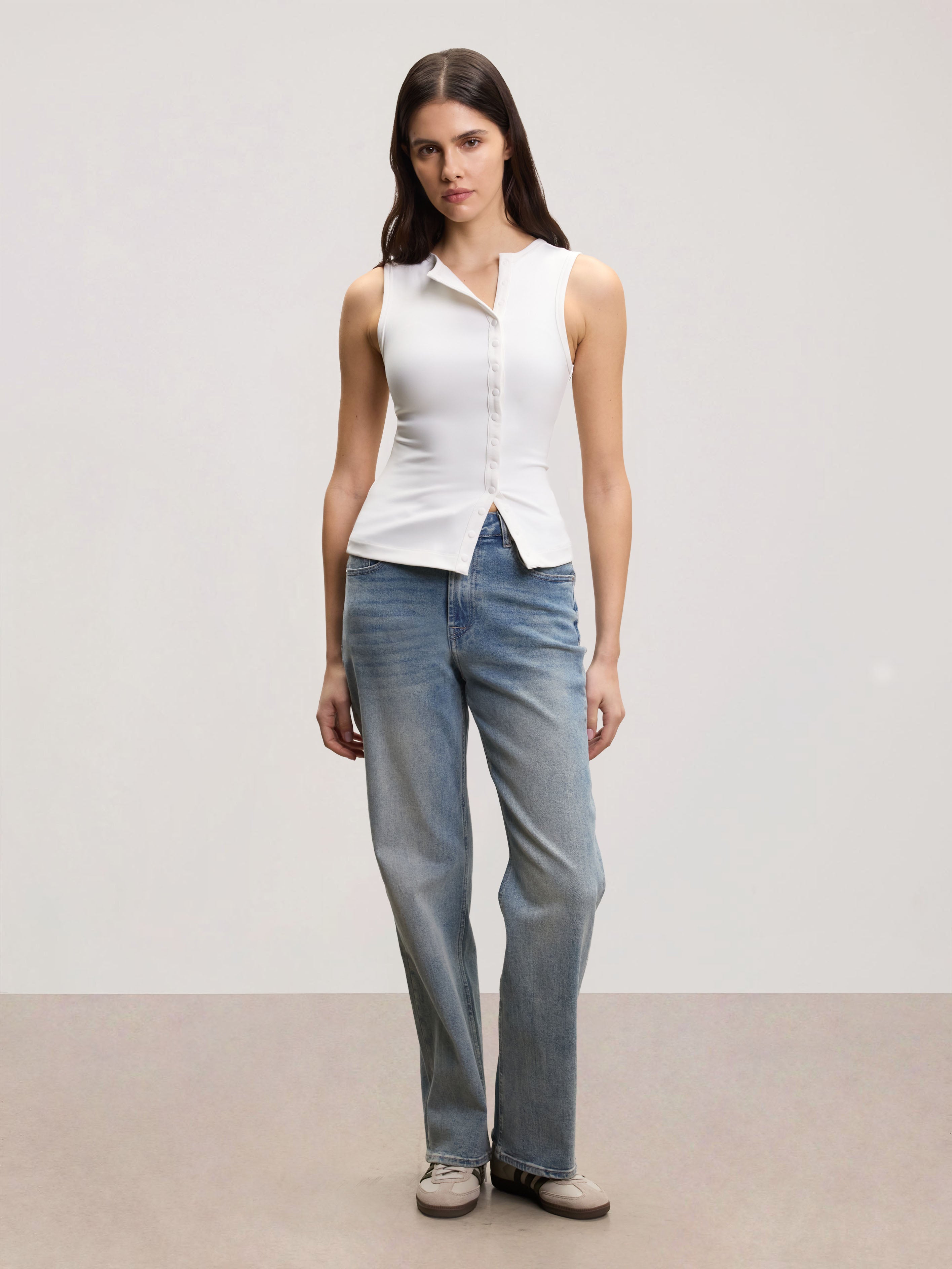 Womens Popper Vest Top in White