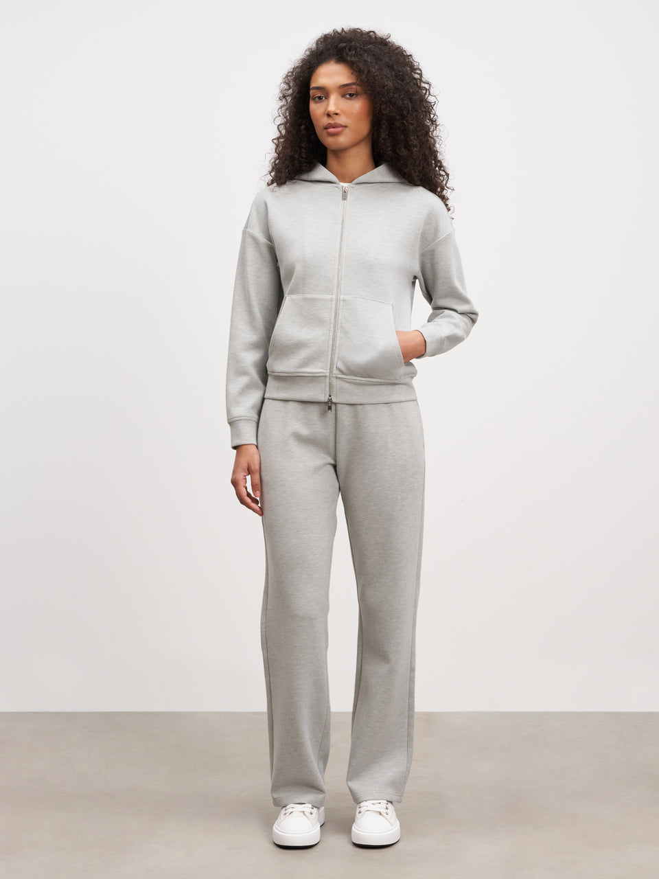 Womens Knitted Straight Leg Jogger in Marl Grey