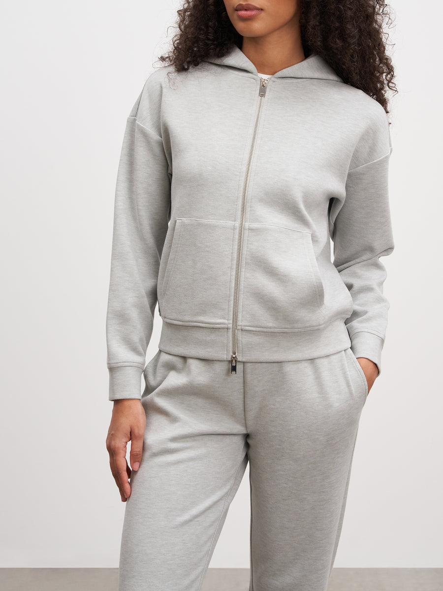 Womens Knitted Relaxed Zip Hoodie in Marl Grey