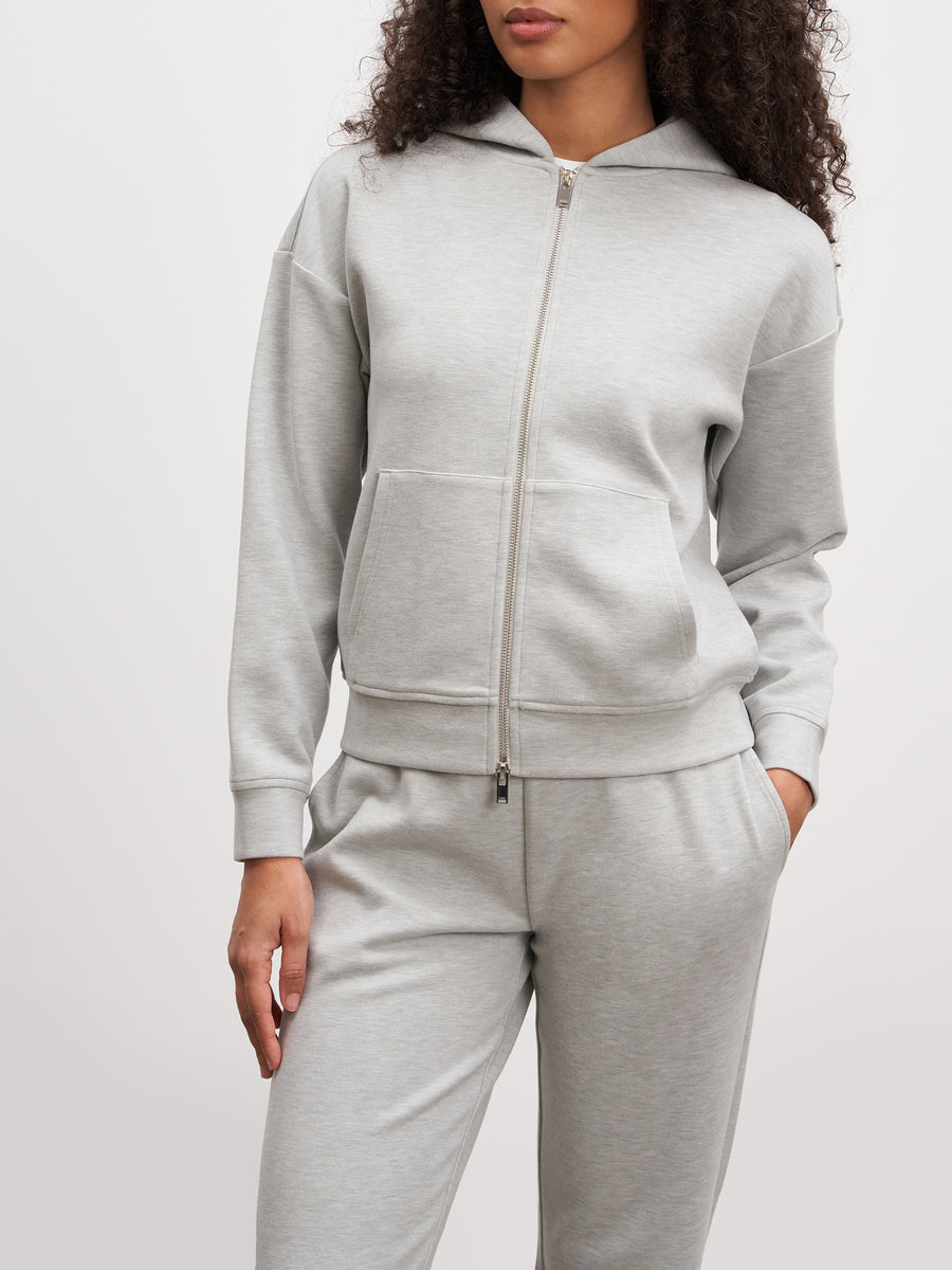 Womens Knitted Relaxed Zip Hoodie in Marl Grey