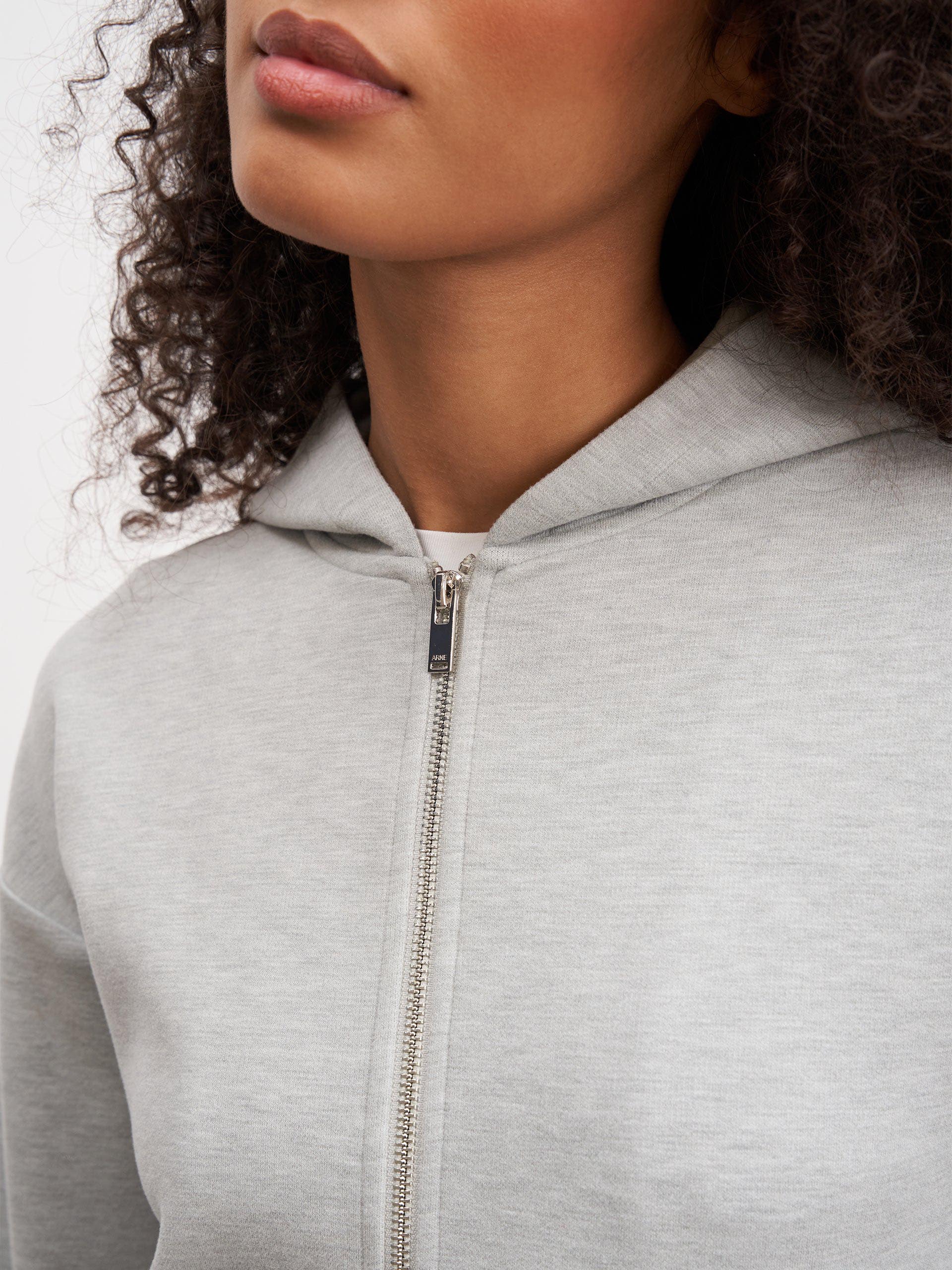 Womens Knitted Relaxed Zip Hoodie in Marl Grey