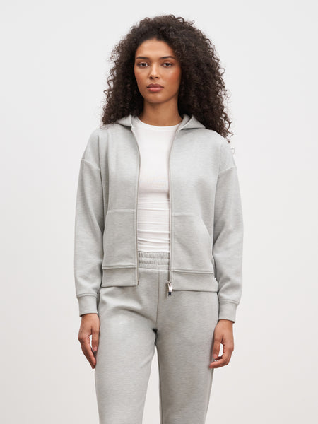 Womens Knitted Relaxed Zip Hoodie in Marl Grey