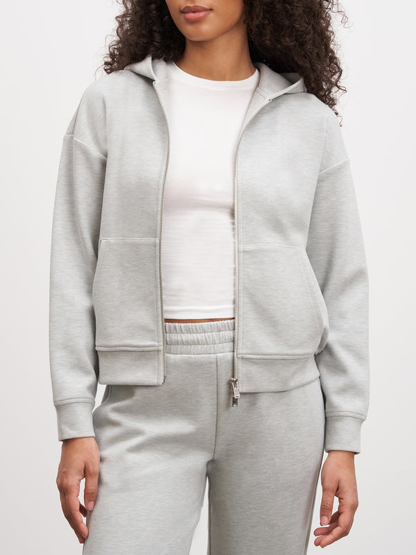 Womens Knitted Relaxed Zip Hoodie in Marl Grey