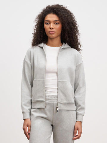 Womens Knitted Relaxed Zip Hoodie in Marl Grey