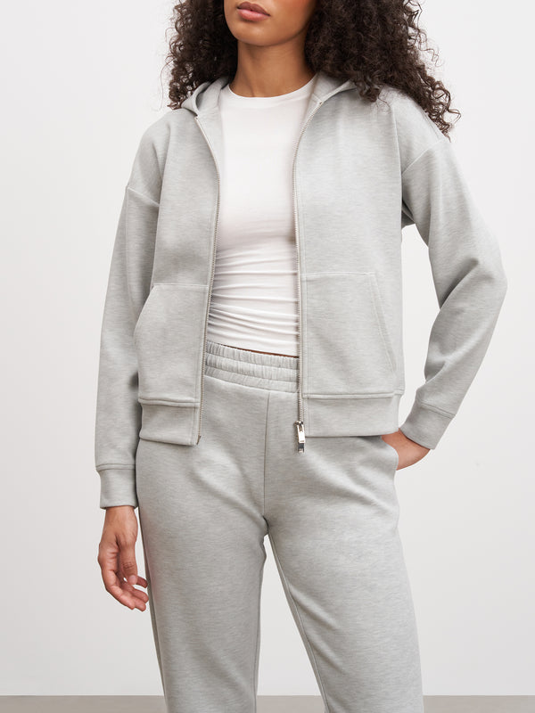 Womens Knitted Relaxed Zip Hoodie in Marl Grey