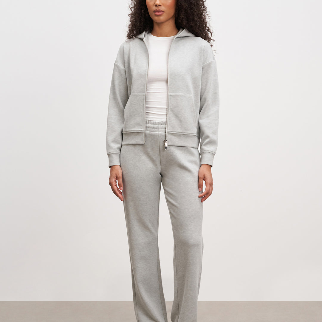 Womens Knitted Straight Leg Jogger in Marl Grey