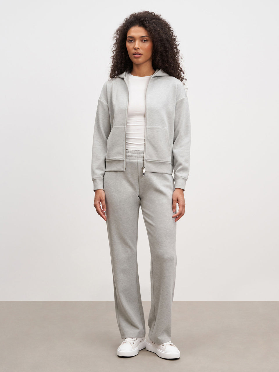 Womens Knitted Relaxed Zip Hoodie in Marl Grey