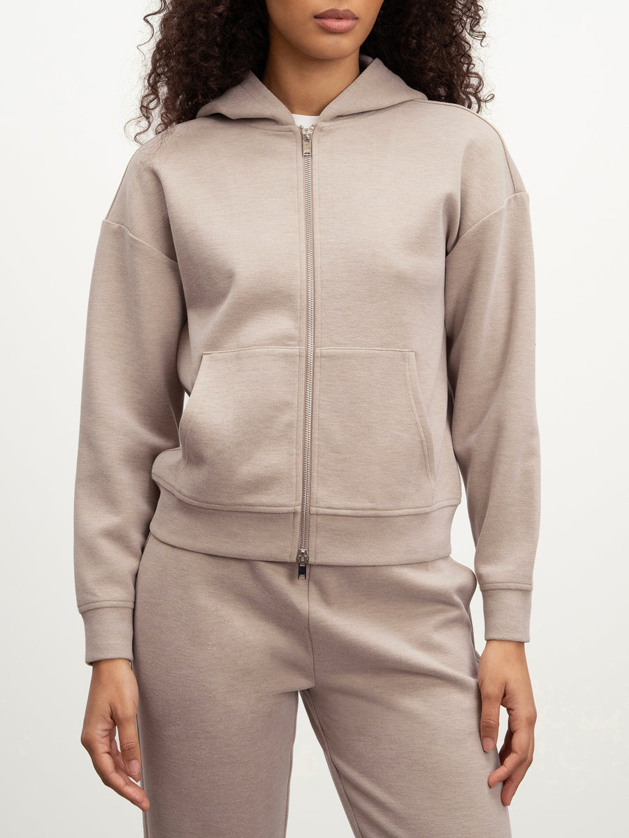 Womens Knitted Relaxed Zip Hoodie in Stone