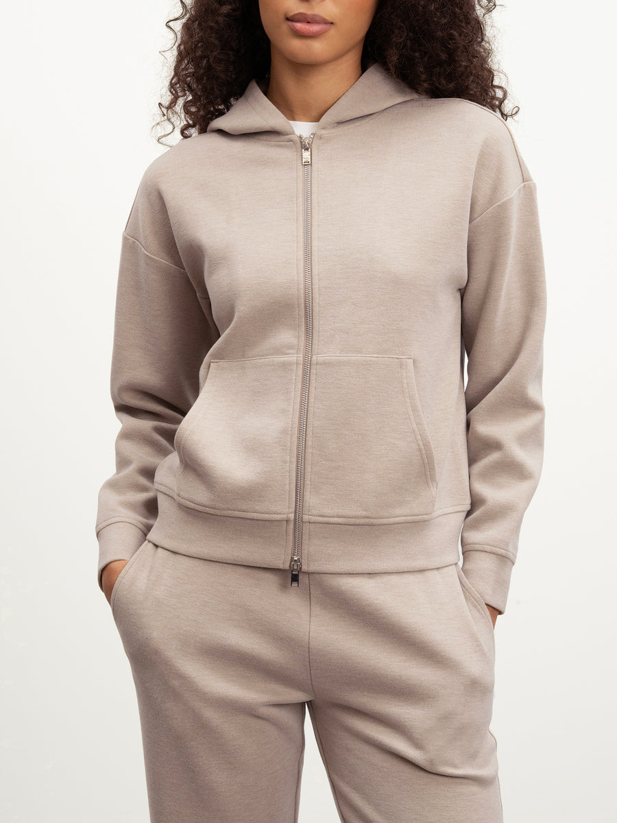 Womens Knitted Relaxed Zip Hoodie in Stone