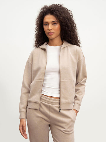 Womens Knitted Relaxed Zip Hoodie in Stone