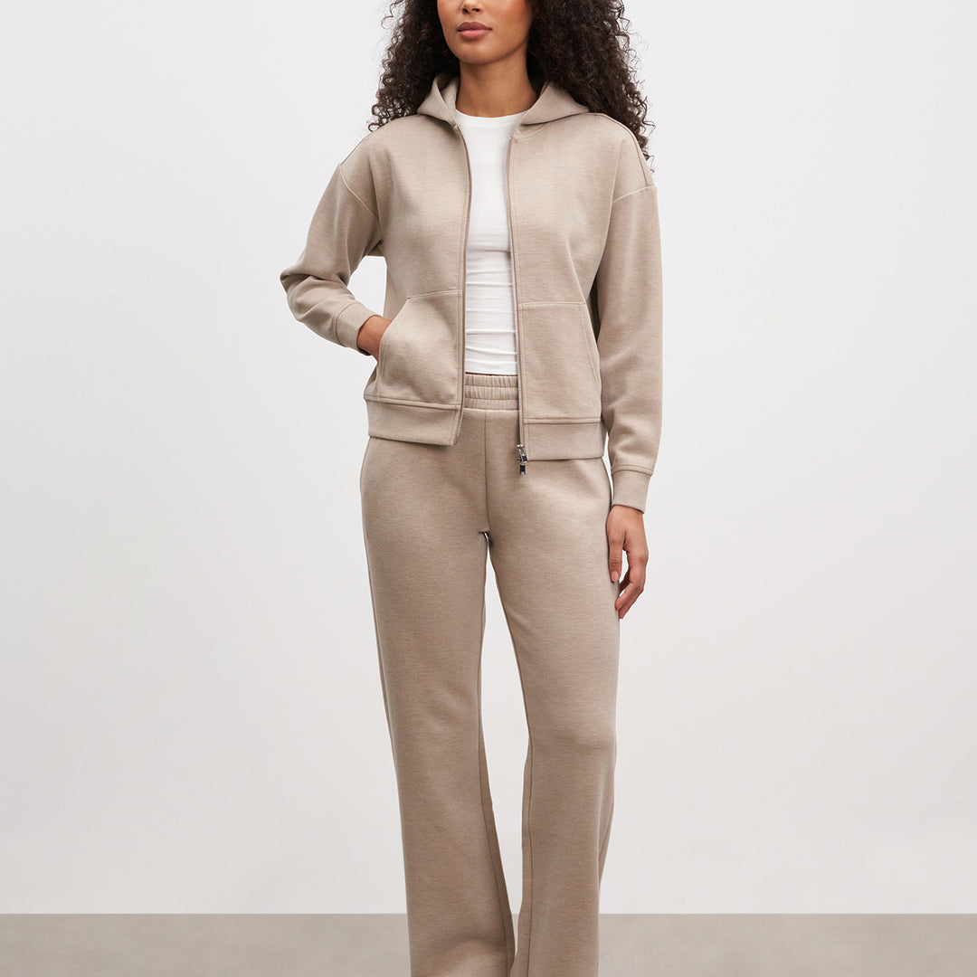 Womens Knitted Straight Leg Jogger in Stone