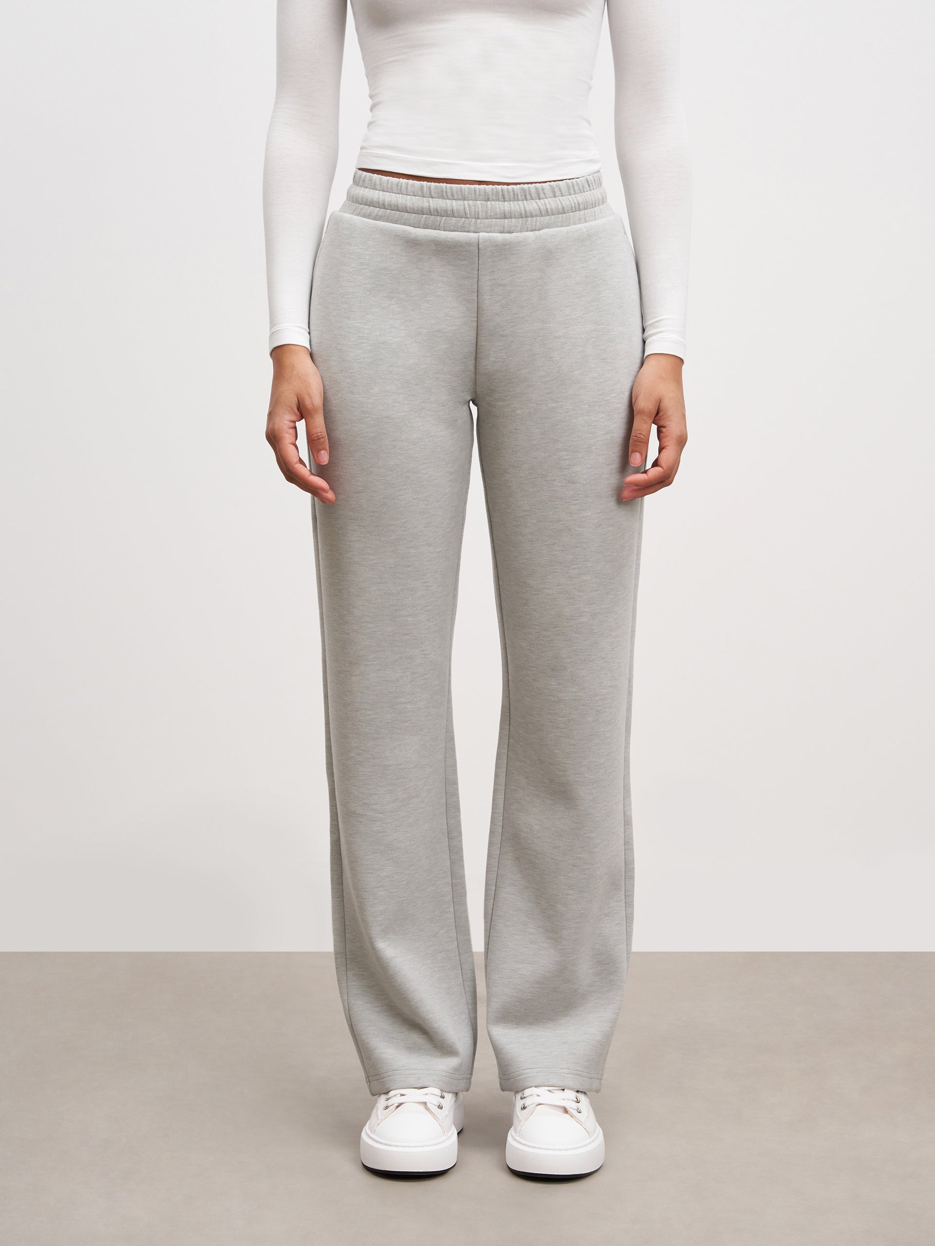 Womens Knitted Straight Leg Jogger in Marl Grey