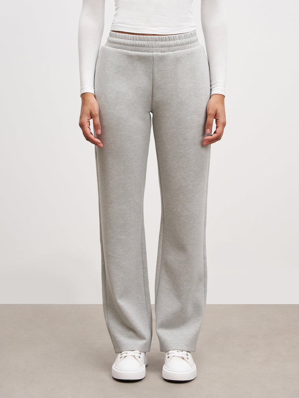 Womens Knitted Straight Leg Jogger in Marl Grey