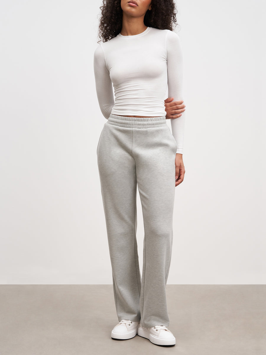 Womens Knitted Straight Leg Jogger in Marl Grey