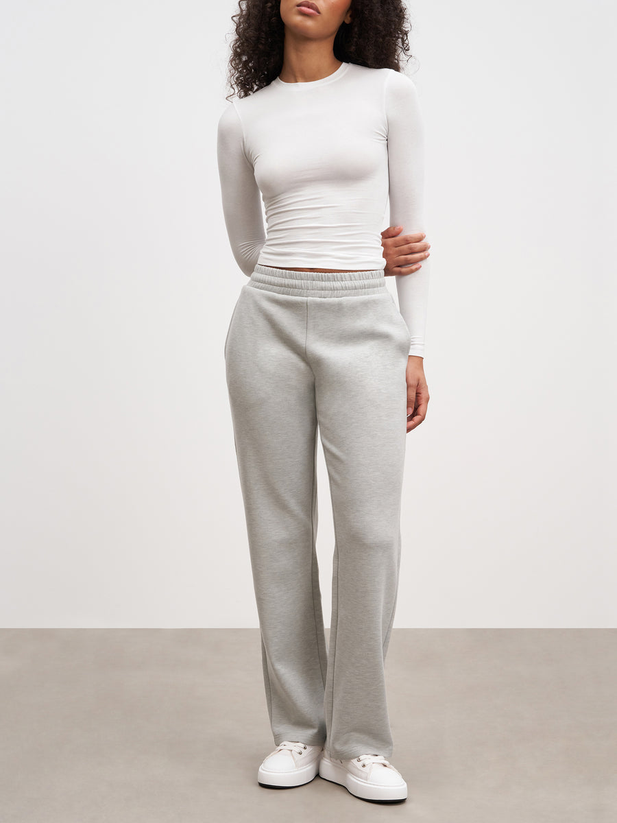 Womens Knitted Straight Leg Jogger in Marl Grey