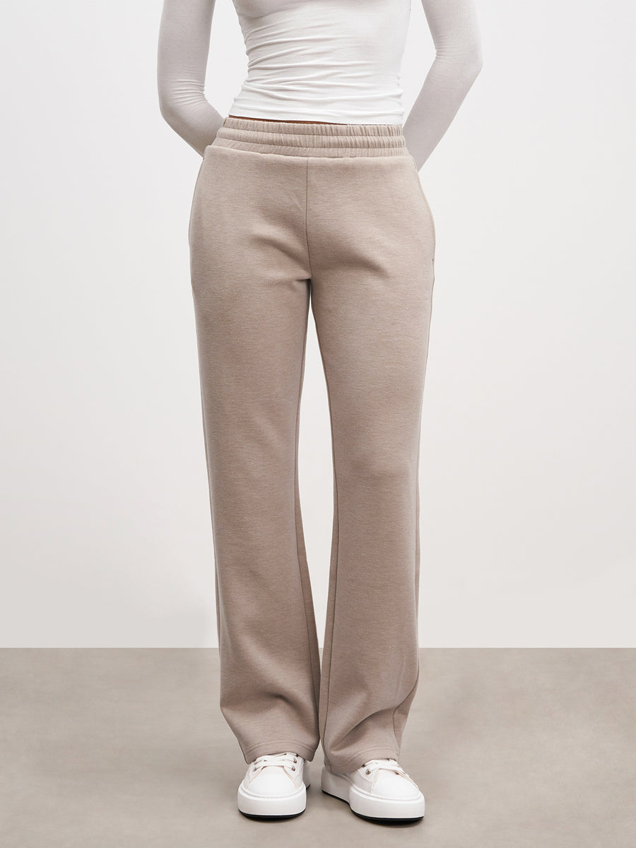 Womens Knitted Straight Leg Jogger in Stone