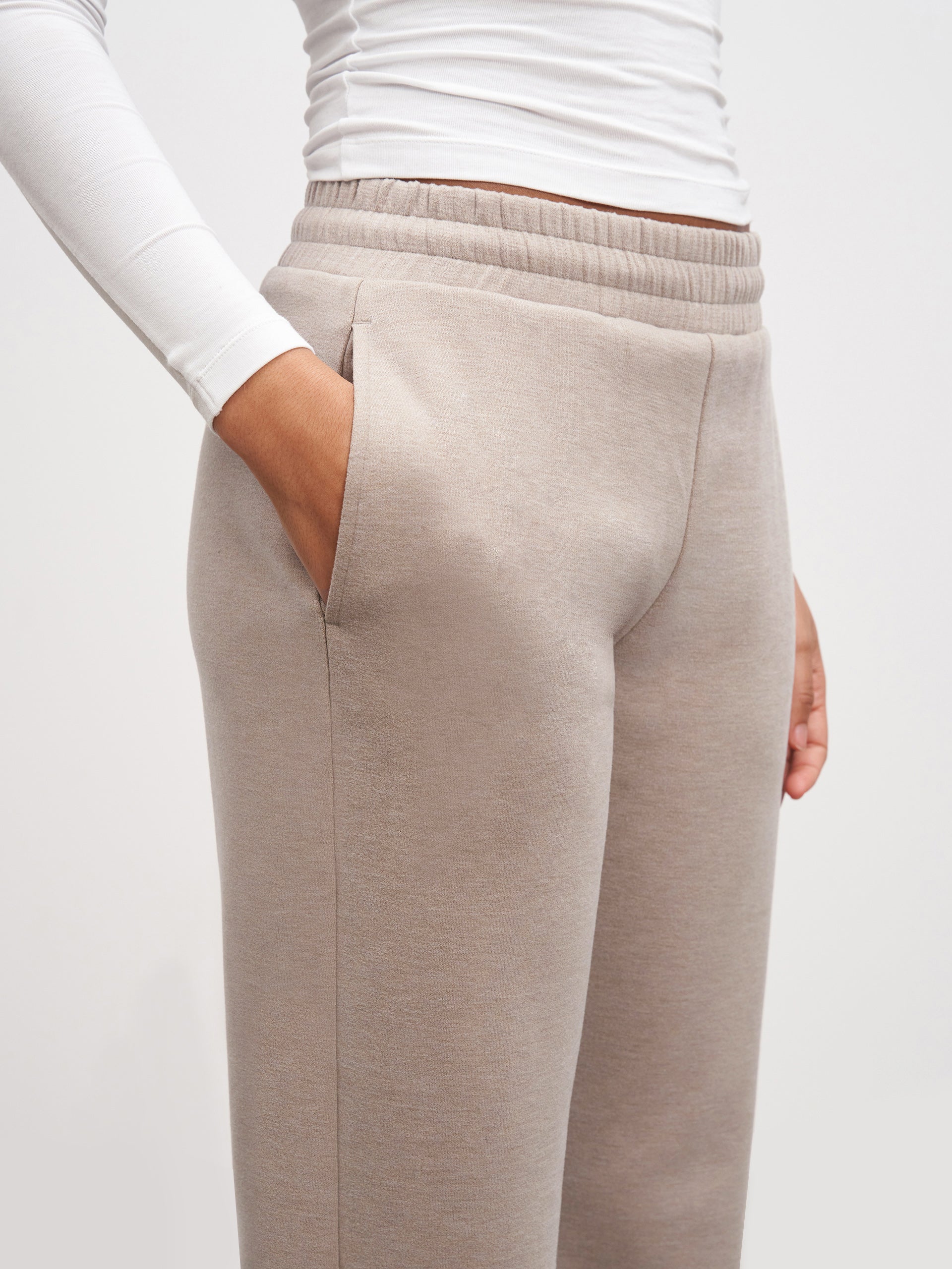 Womens Knitted Straight Leg Jogger in Stone