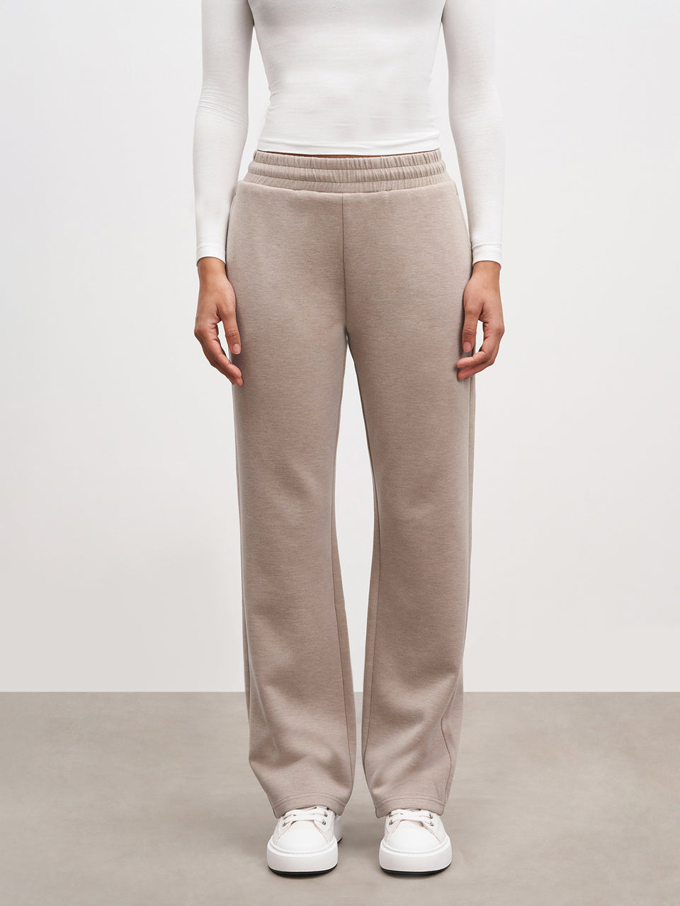 Womens Knitted Straight Leg Jogger in Stone