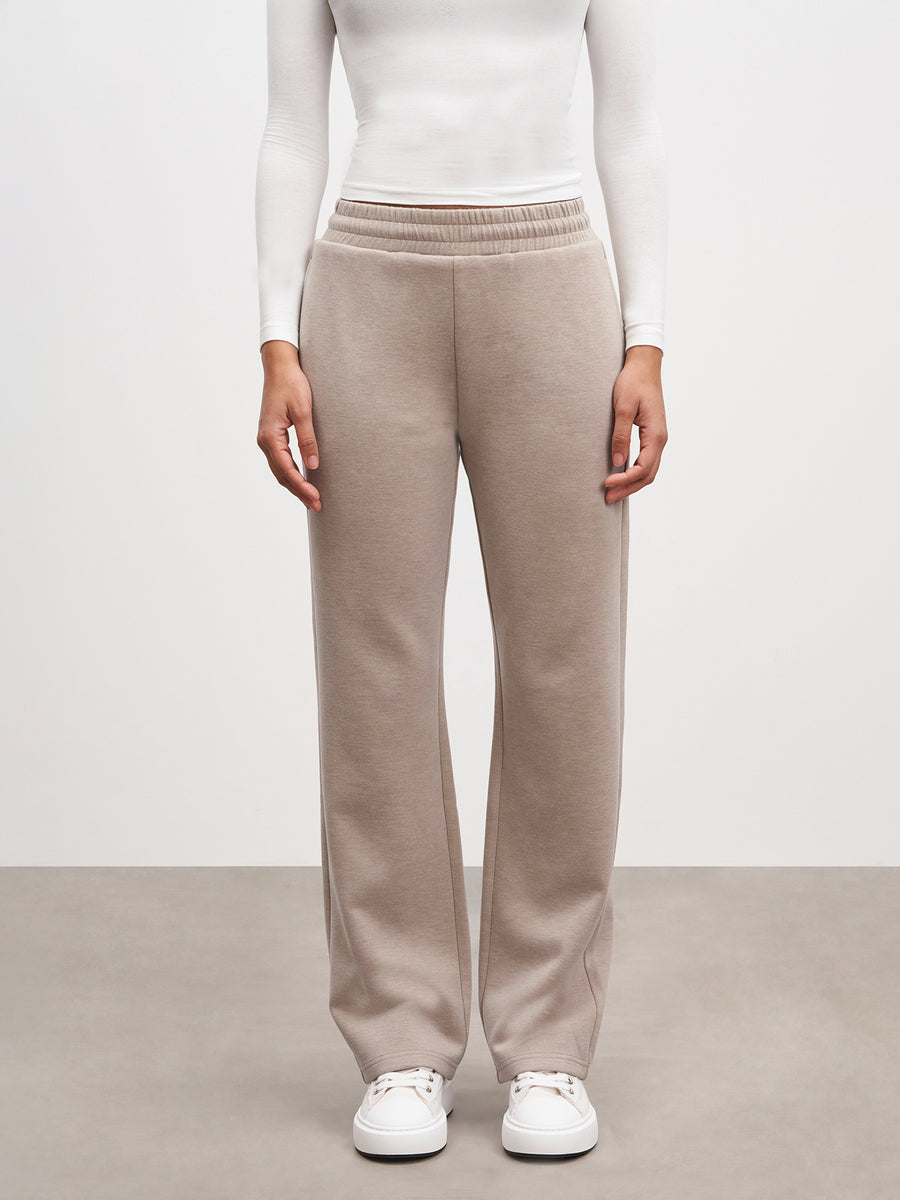 Womens Knitted Straight Leg Jogger in Stone