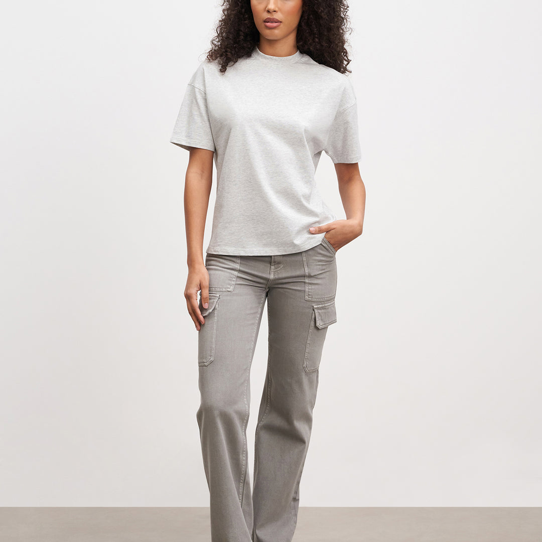 Womens Cotton Jersey Long Sleeve T-Shirt in Marl Grey