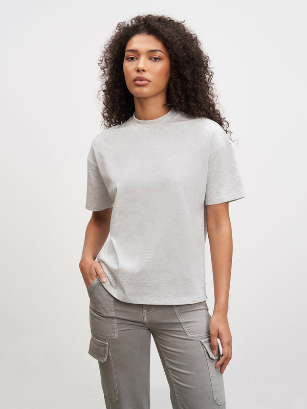 Womens Cotton Jersey Long Sleeve T-Shirt in Marl Grey