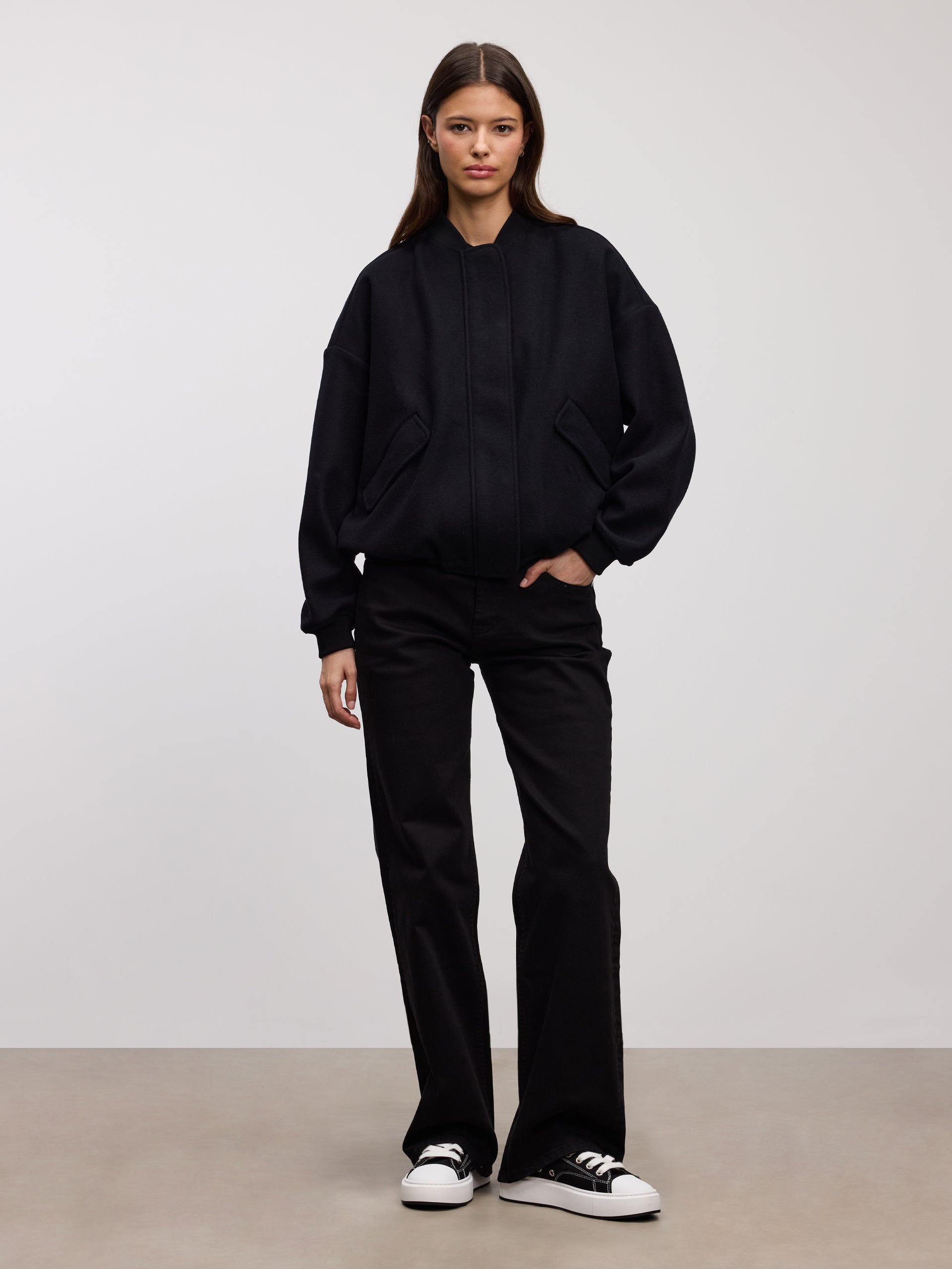 Womens Soft Knitted Bomber Jacket in Black
