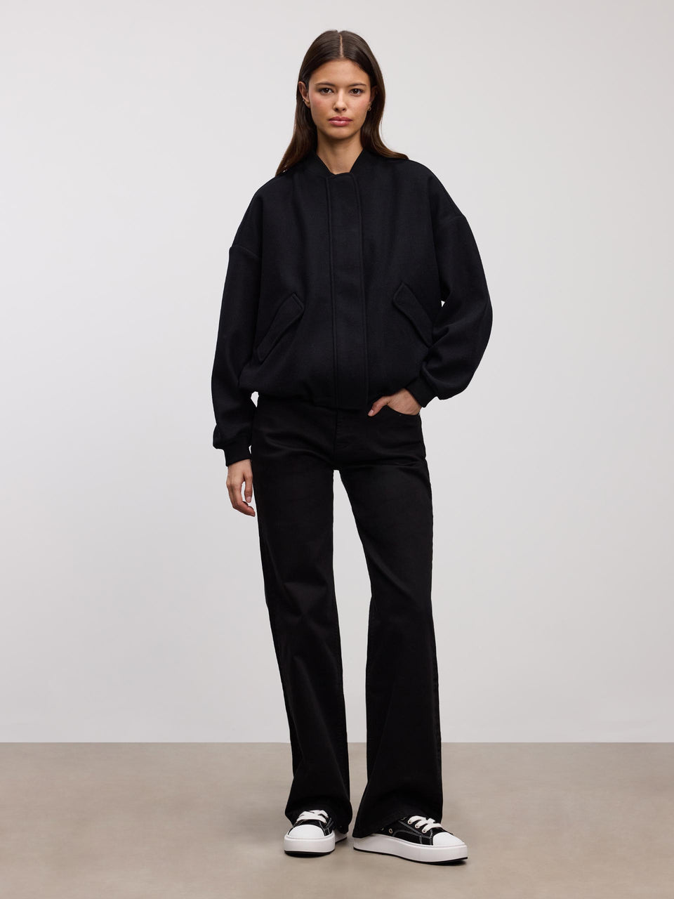 Womens Mid Rise Straight Denim Jean in Black