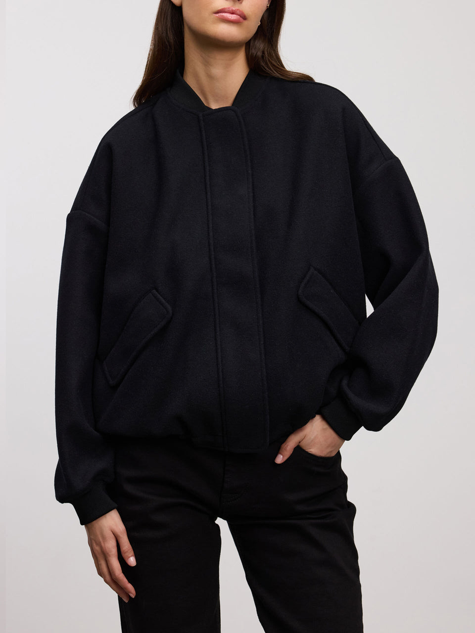 Womens Soft Knitted Bomber Jacket in Black