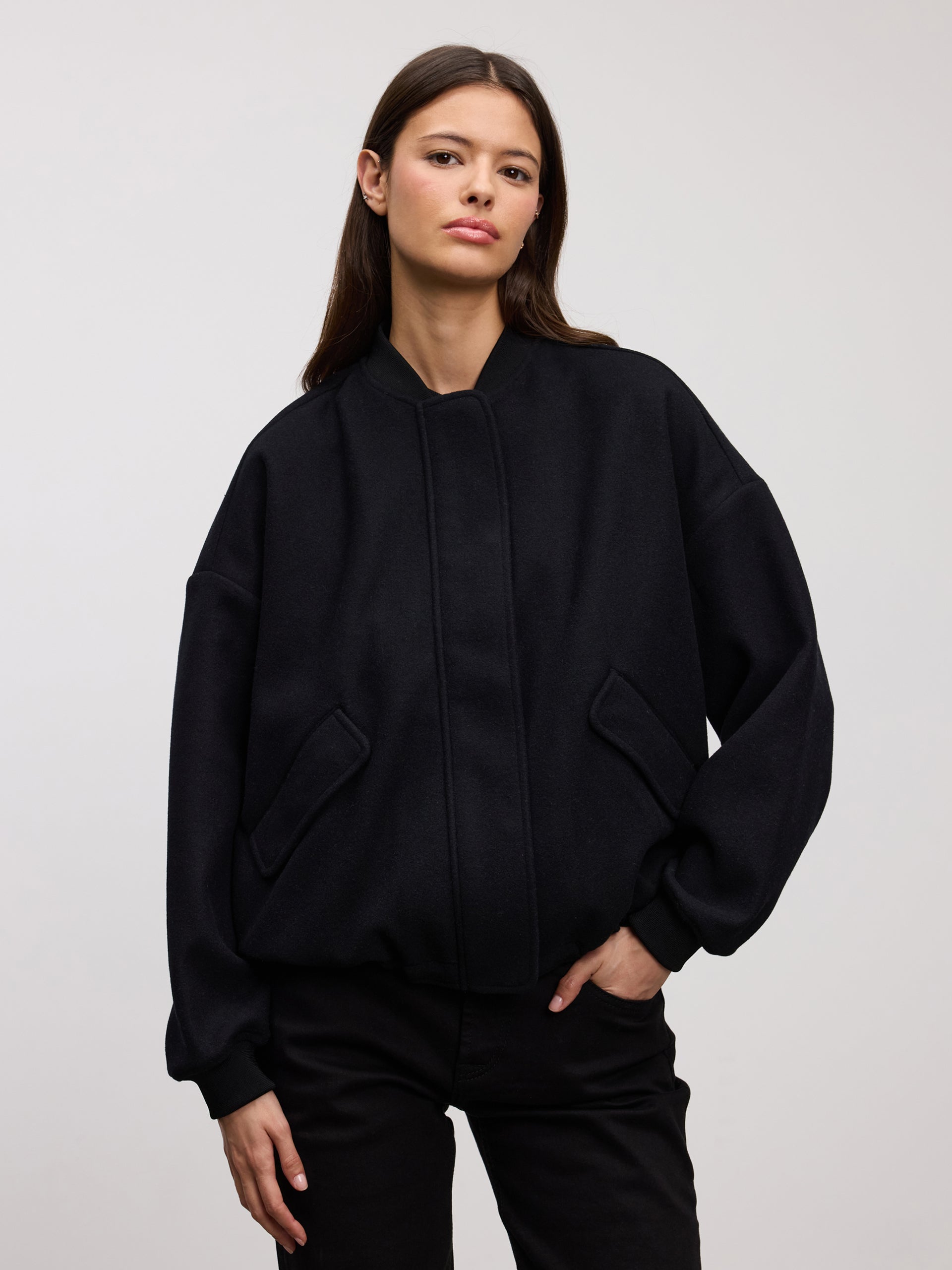 Womens Soft Knitted Bomber Jacket in Black