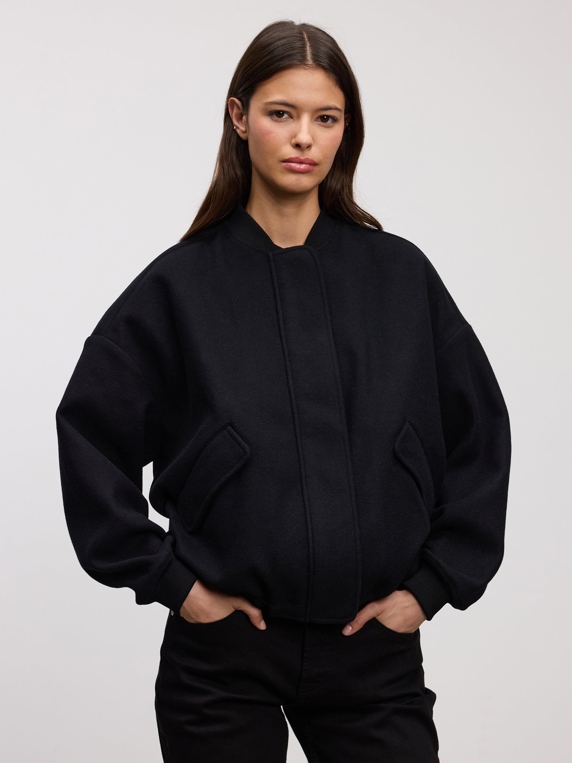 Womens Soft Knitted Bomber Jacket in Black