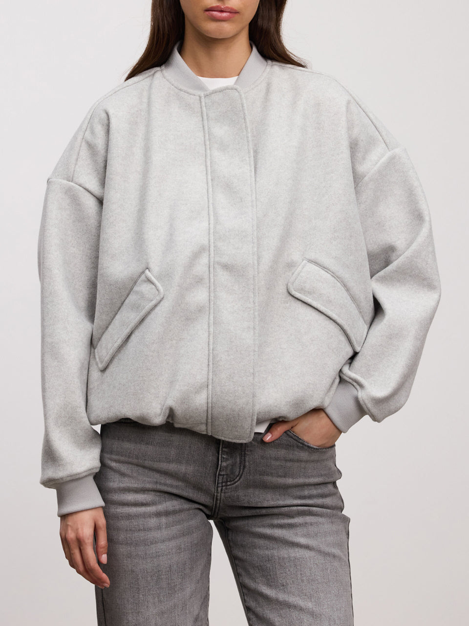 Womens Soft Knitted Bomber Jacket in Grey