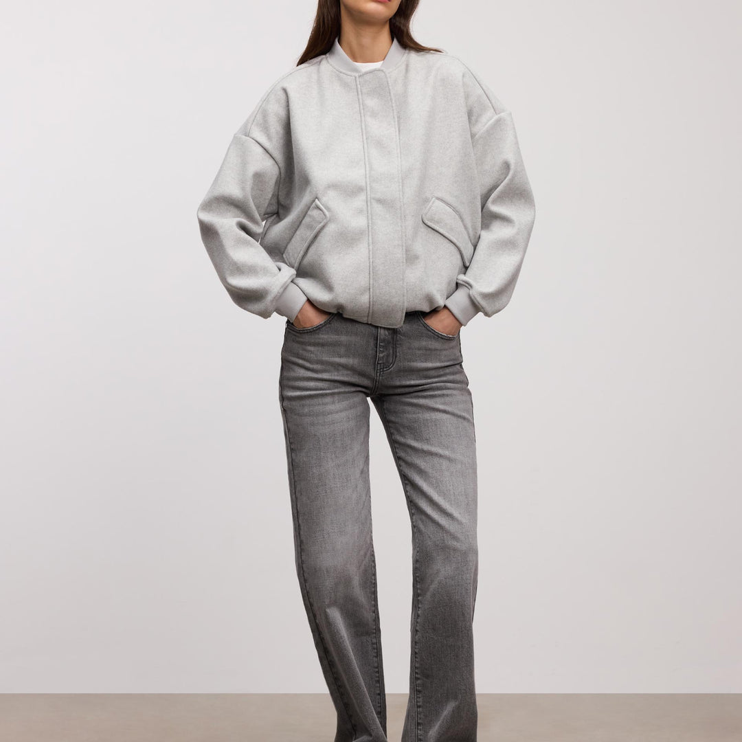 Womens Mid Rise Straight Denim Jean in Grey Wash
