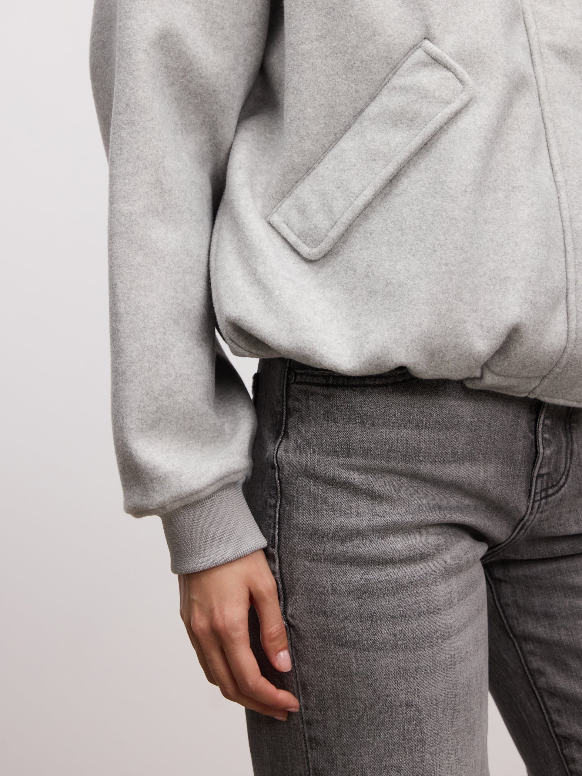 Womens Soft Knitted Bomber Jacket in Grey