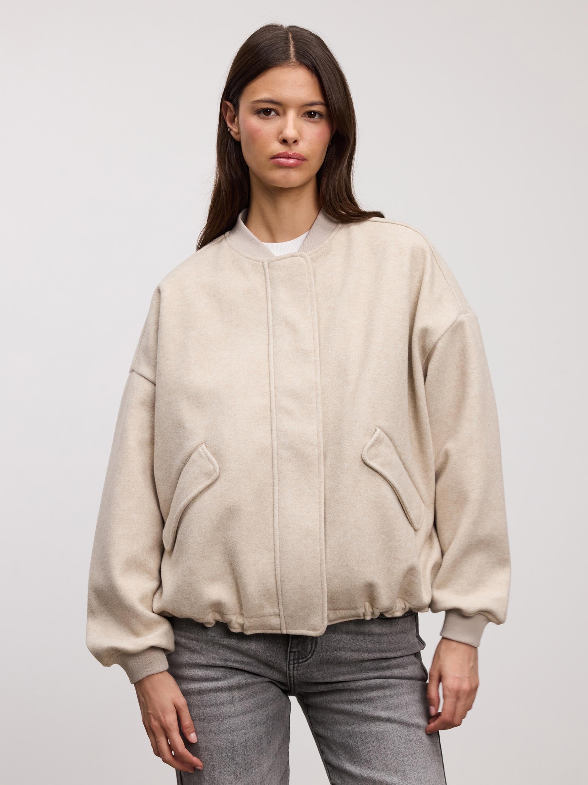 Womens Soft Knitted Bomber Jacket in Stone | ARNE AU