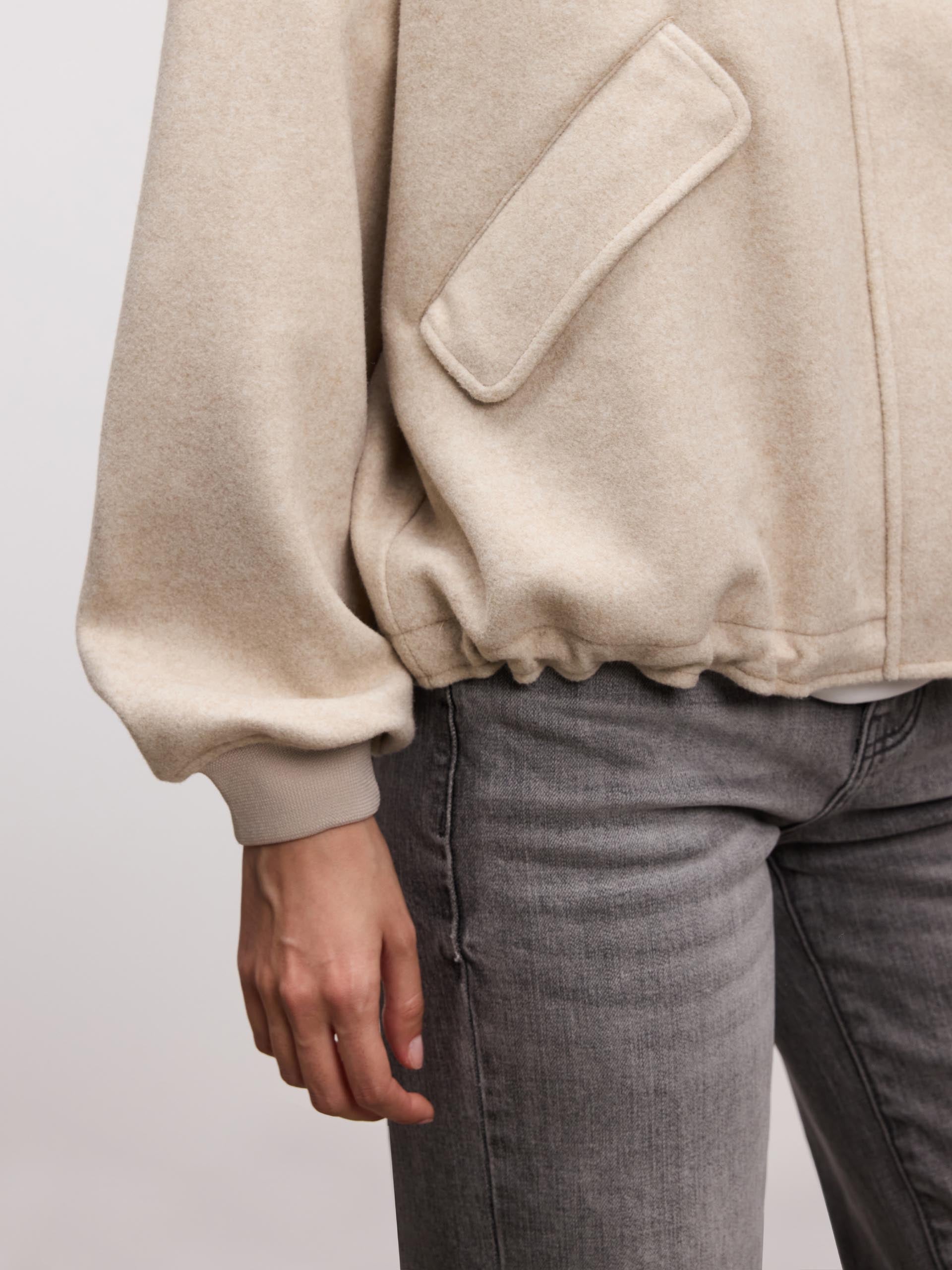 Womens Soft Knitted Bomber Jacket in Stone