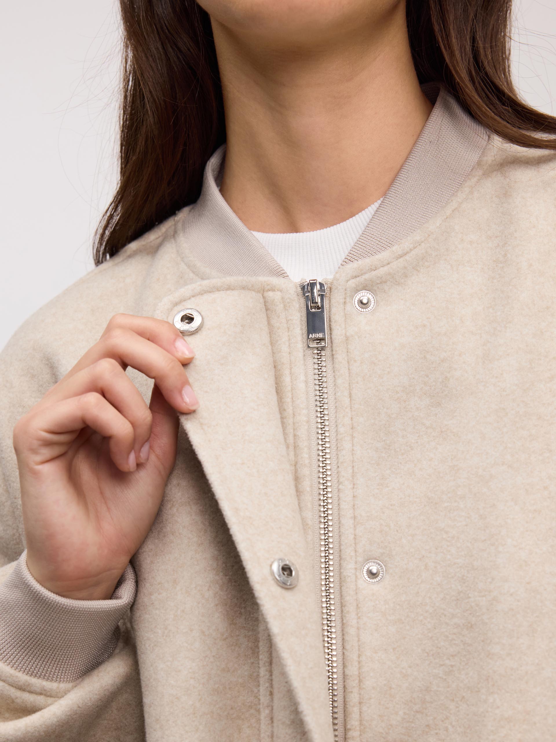 Womens Soft Knitted Bomber Jacket in Stone