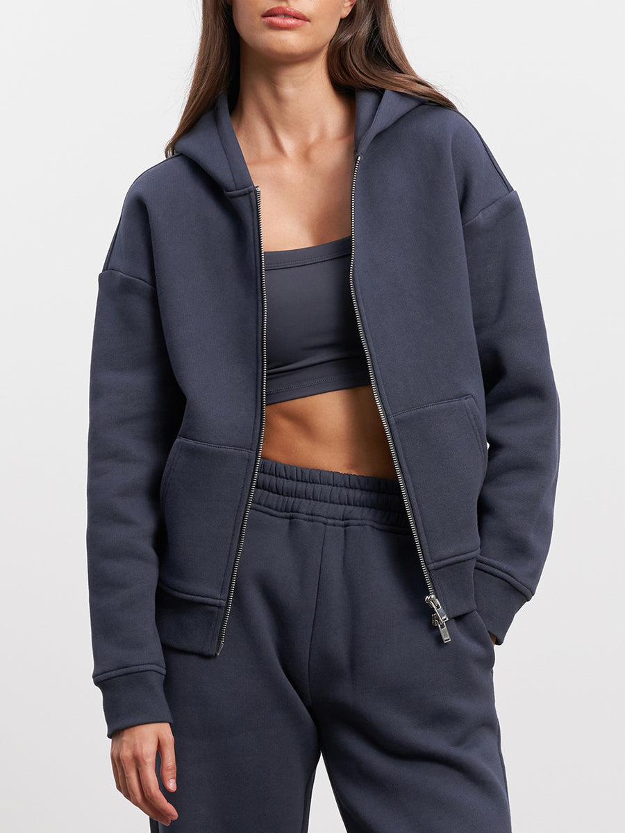 Womens Relaxed Zip Hoodie in Slate Blue