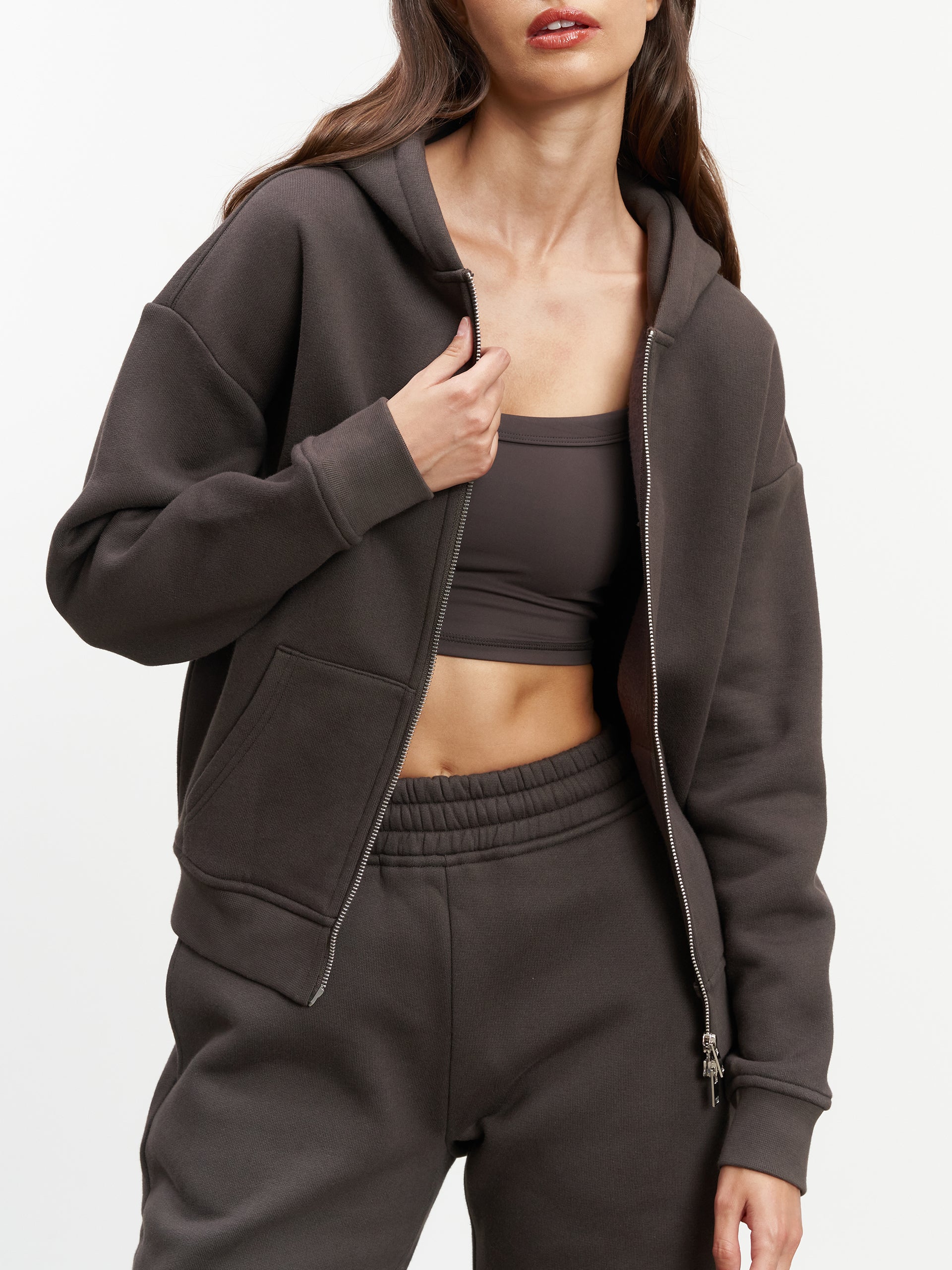 Womens Relaxed Zip Hoodie in Brown