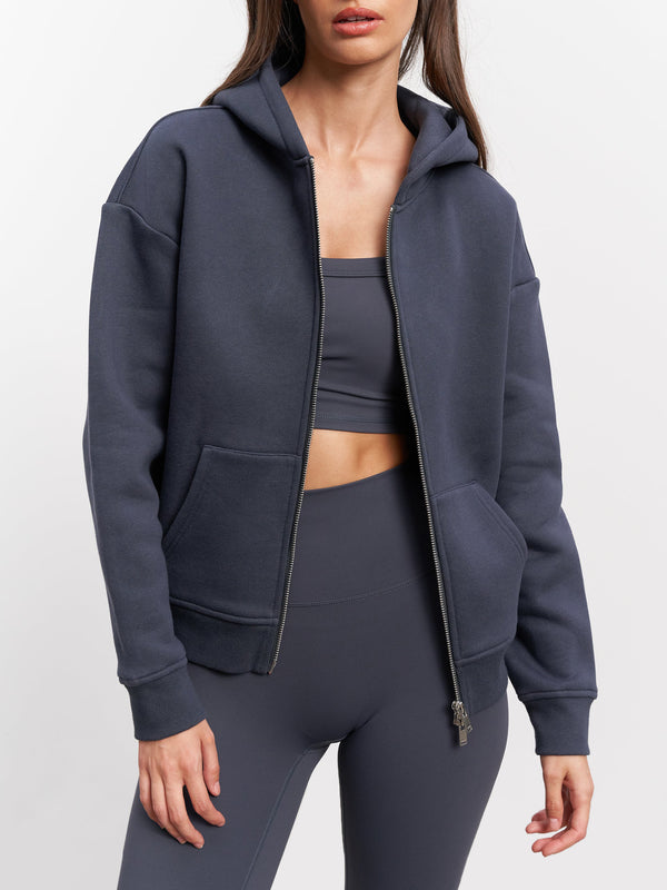 Womens Relaxed Zip Hoodie in Slate Blue