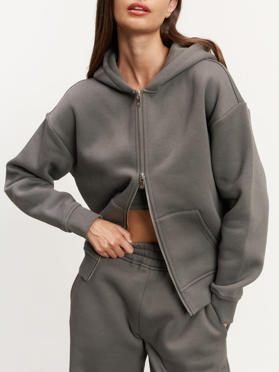 Womens Relaxed Zip Hoodie in Grey