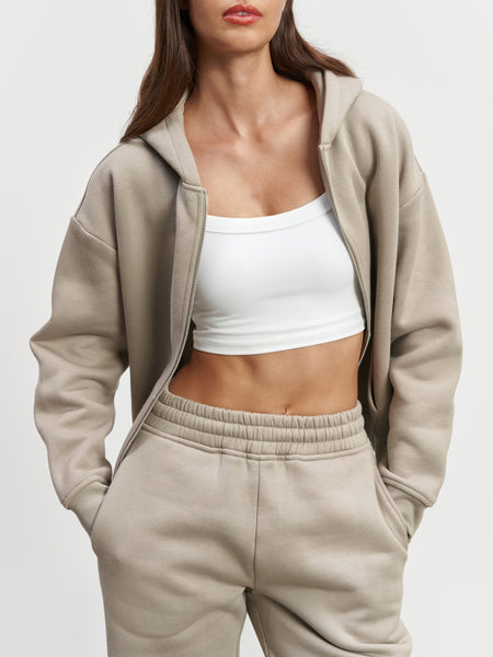 Womens Relaxed Zip Hoodie in Stone