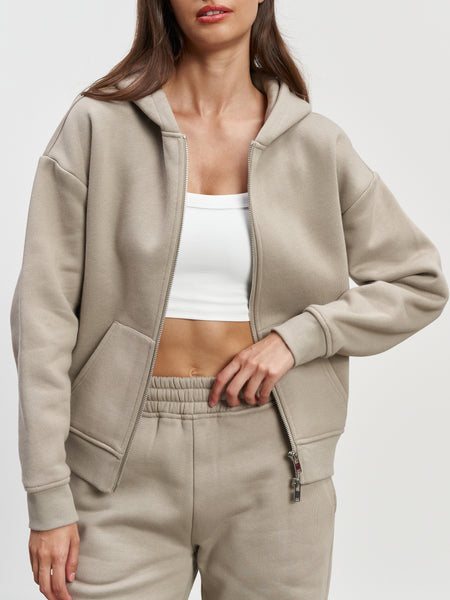 Womens Relaxed Zip Hoodie in Stone