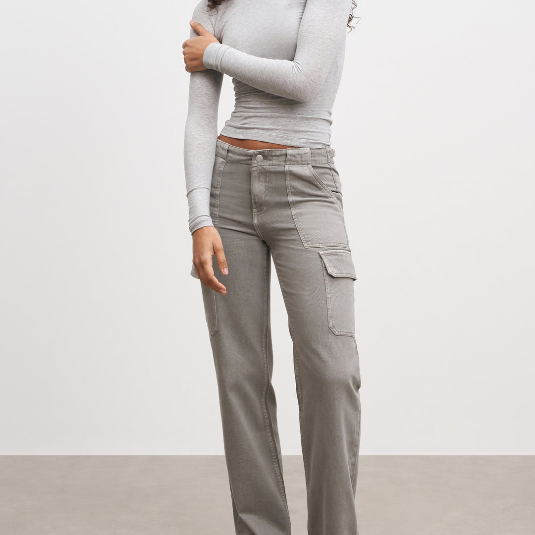 Womens Mid Rise Cargo Pant in Grey