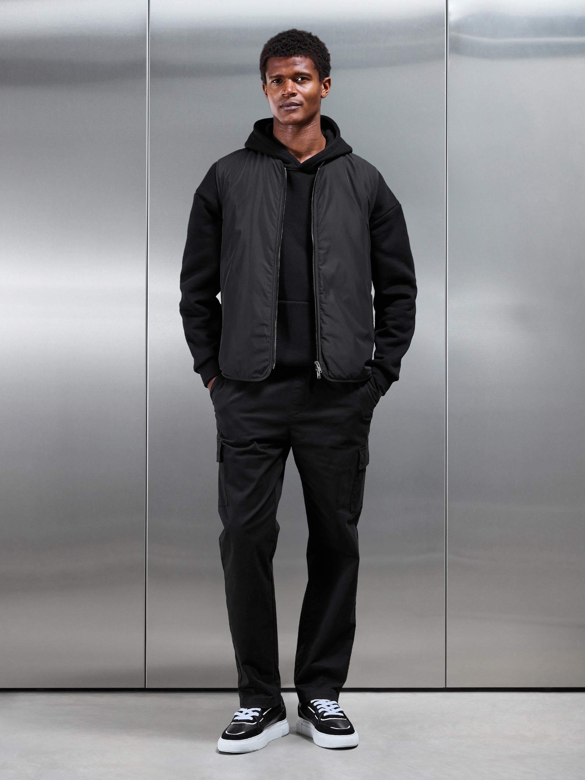 Zip Through Padded Vest in Black