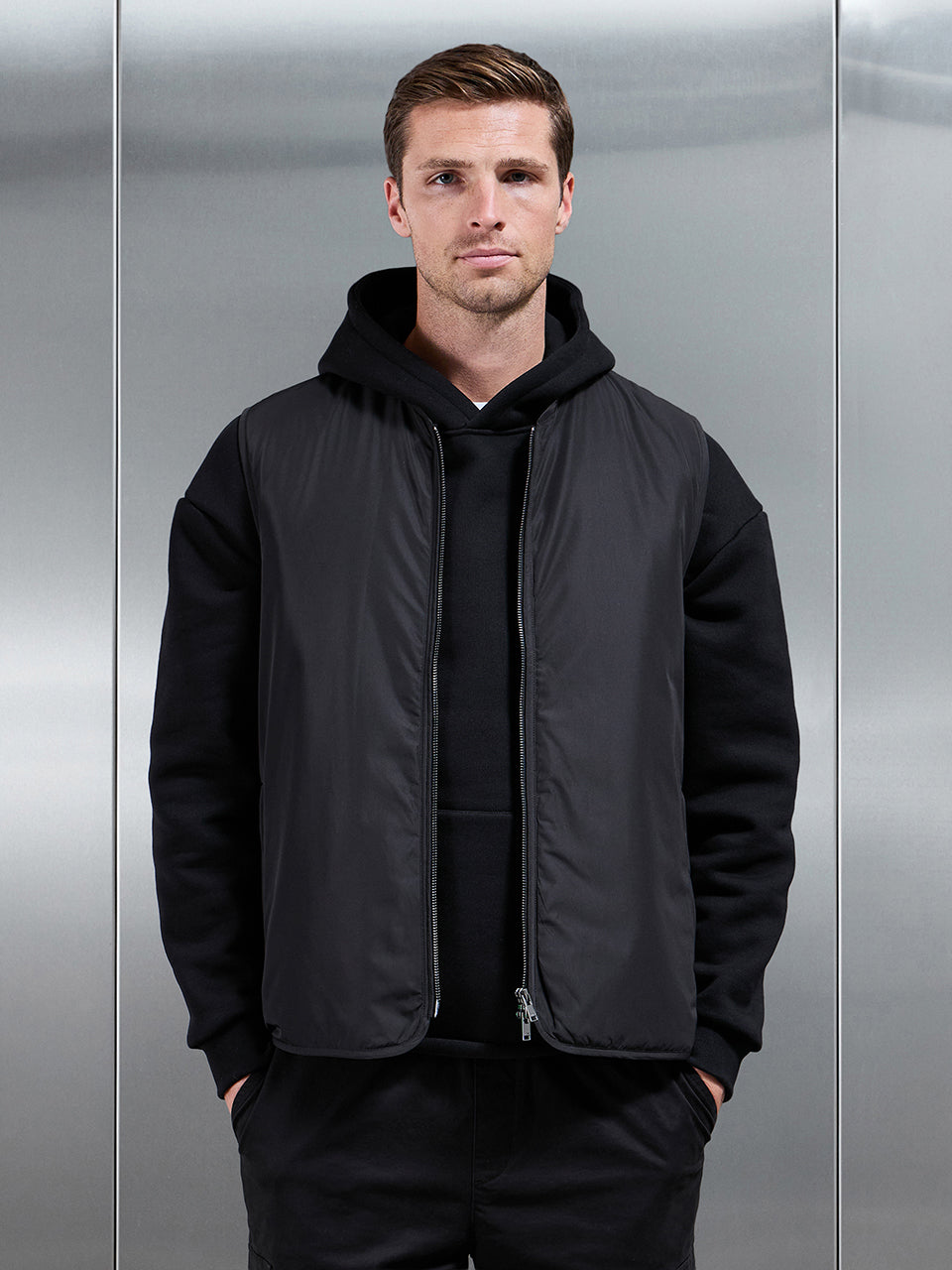 Zip Through Padded Vest In Black