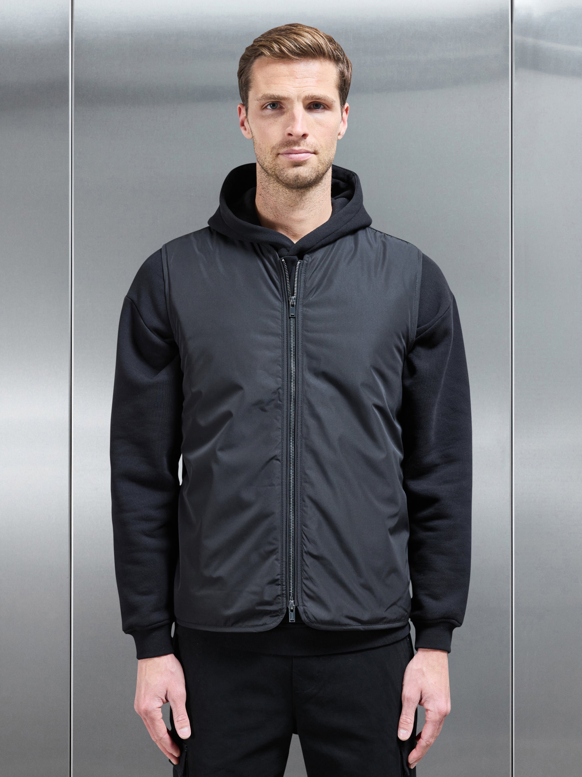 Zip Through Padded Vest in Black