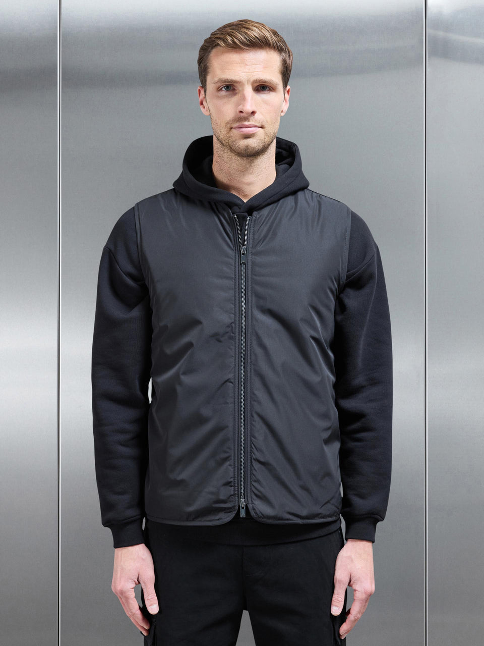 Zip Through Padded Vest in Black